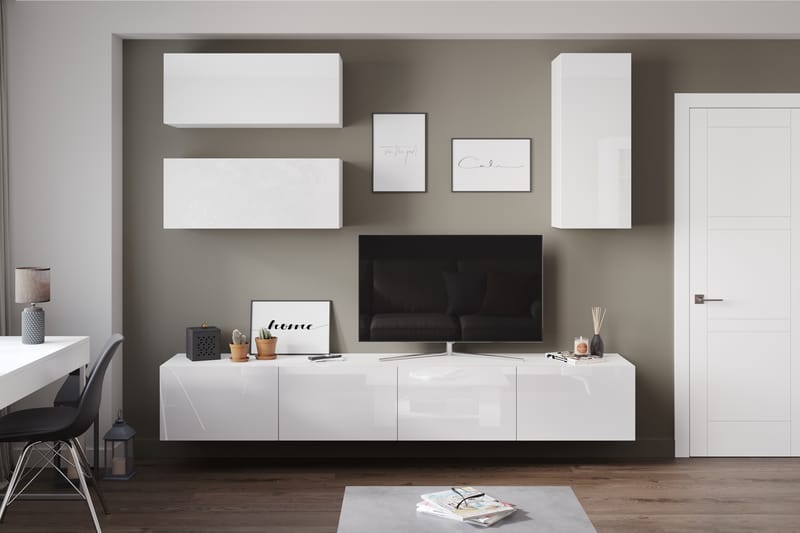 Badachro Tv-Møbelsæt 41x240 cm - Hvid - Tv-møbelsæt