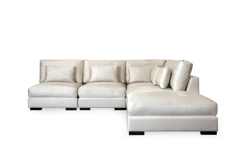 Dubai Chaiselongsofa Venstre Velour - Hvid - Sofa med chaiselong - 4 personers sofa med chaiselong - Velour sofaer