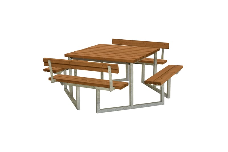 PLUS Twist Bænkesæt med 2 Ryglæn 204 cm Grundmalet Teak - Havemøbler - Havebord - Picnicbord