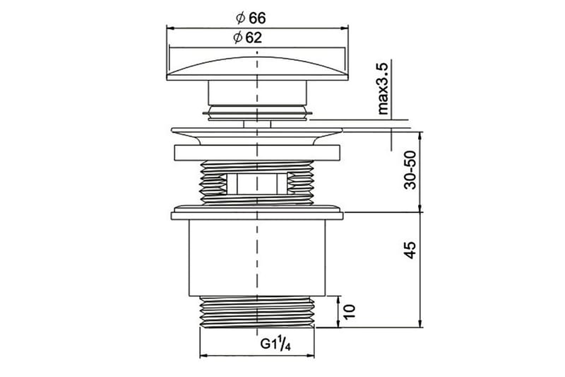 Bundventil til håndvask Rund 6,6 cm Krom - Lyfco - Hus & renovering - Byggeri - Vand & afløb - Vandlås - Bundventil vask