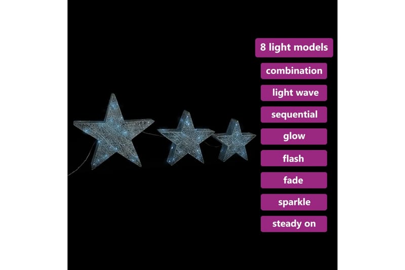 dekorative julestjerner 3 stk. LED-lys inde/ude trådnet sølv - Sølv - Belysning - Julebelysning - Julelys udendørs