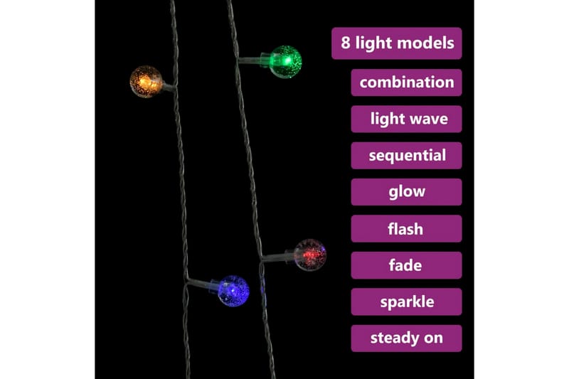 lyskæde 20 m 200 LED'er 8 funktioner farverigt lys - Belysning - Julebelysning - Julelys udendørs