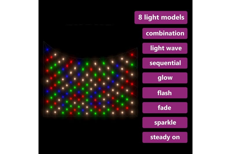 lysnet 3x2 m 204 LED'er inde/ude farverigt lys - Flerfarvet - Belysning - Julebelysning - Julelys udendørs