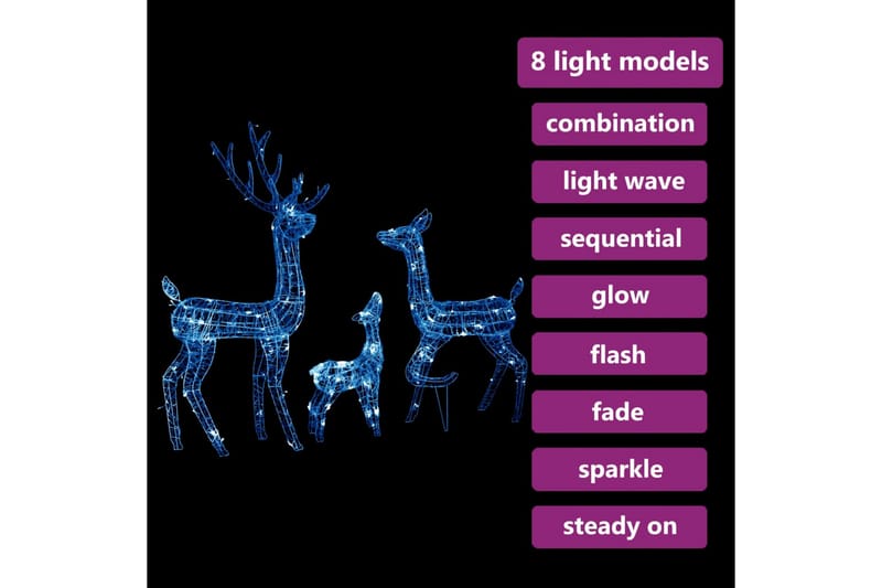 rensdyrfamilie juledekoration 300 LED'er akryl blåt lys - Grå - Belysning - Julebelysning - Julelys udendørs