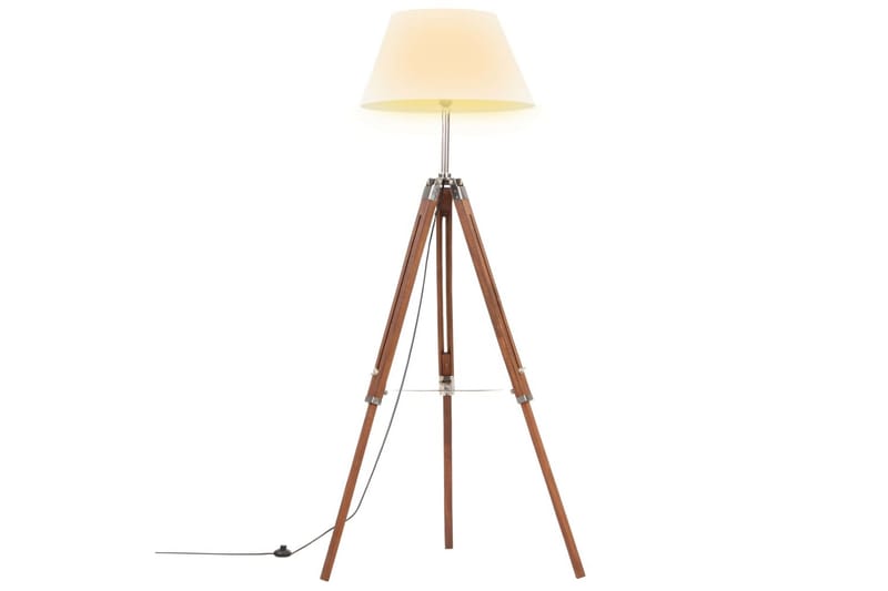 Gulvlampe Med Trefod 141 cm Massivt Teaktræ Brun Og Hvid - Belysning - Lamper & indendørsbelysning - Gulvlampe & standerlampe