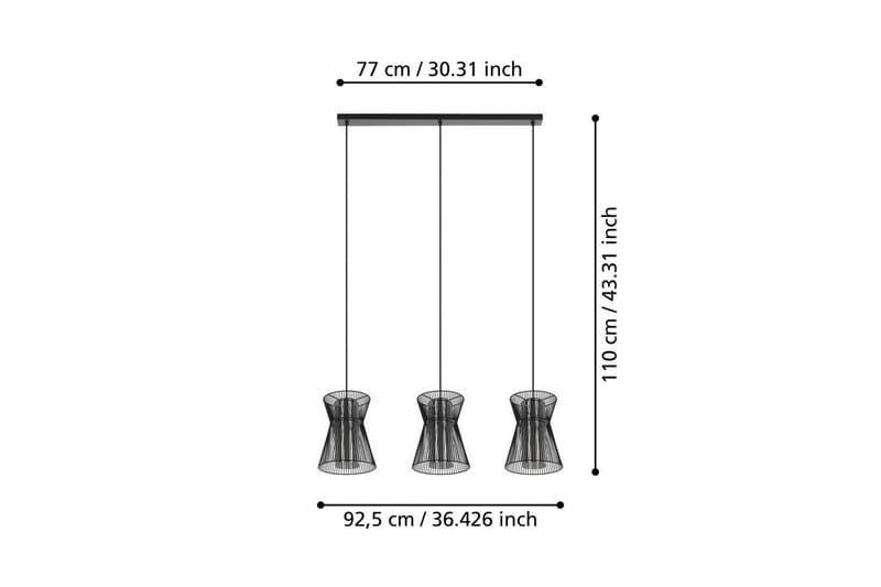 Pendel Eglo Maseta med 3 Lamper Sort Sort-Transparent - Sort - Belysning - Lamper & indendørsbelysning - Loftlampe - Pendellamper & hængelamper