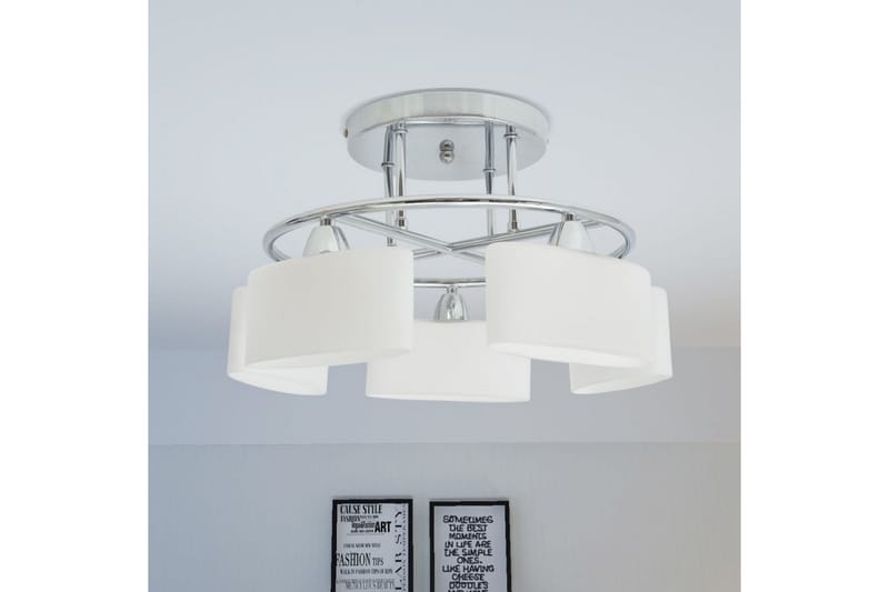 Loftslampe Med Ellipseformet Glasskygge 5 E14-Pærer 200 W - Hvid - Belysning - Lamper & indendørsbelysning - Loftlampe - Plafond