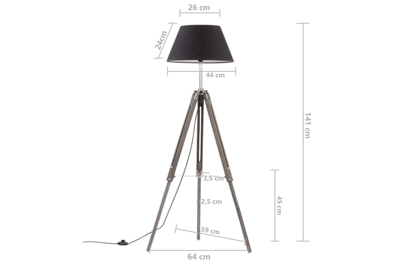 Gulvlampe Med Trefod 141 cm Teaktræ Sort Og Guldfarvet - Belysning - Lamper & indendørsbelysning - Stuelampe