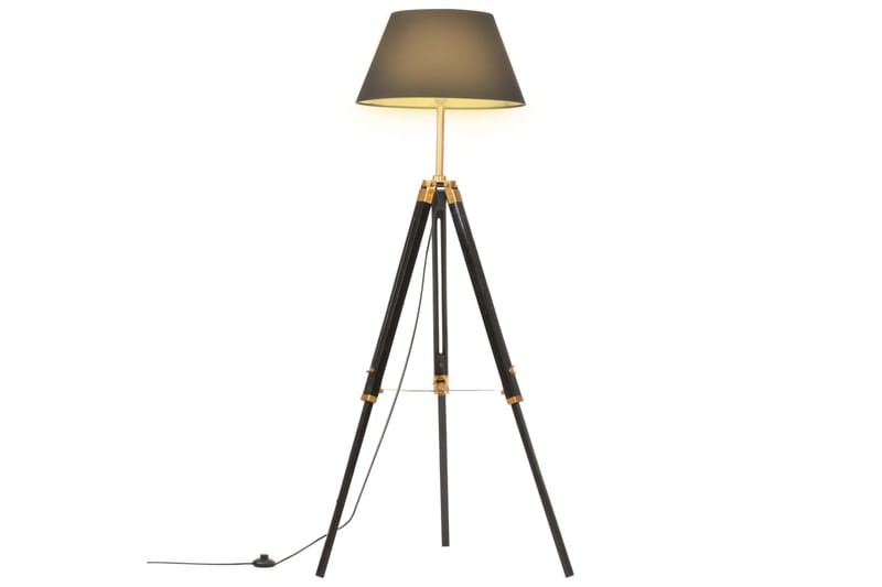 Gulvlampe Med Trefod 141 cm Teaktræ Sort Og Guldfarvet - Belysning - Lamper & indendørsbelysning - Stuelampe