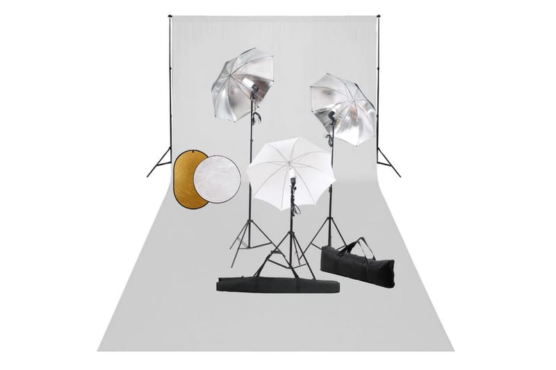 fotostudieudstyr med lamper, paraplyer, baggrund & reflektor - Fotobelysning & studiebelysning