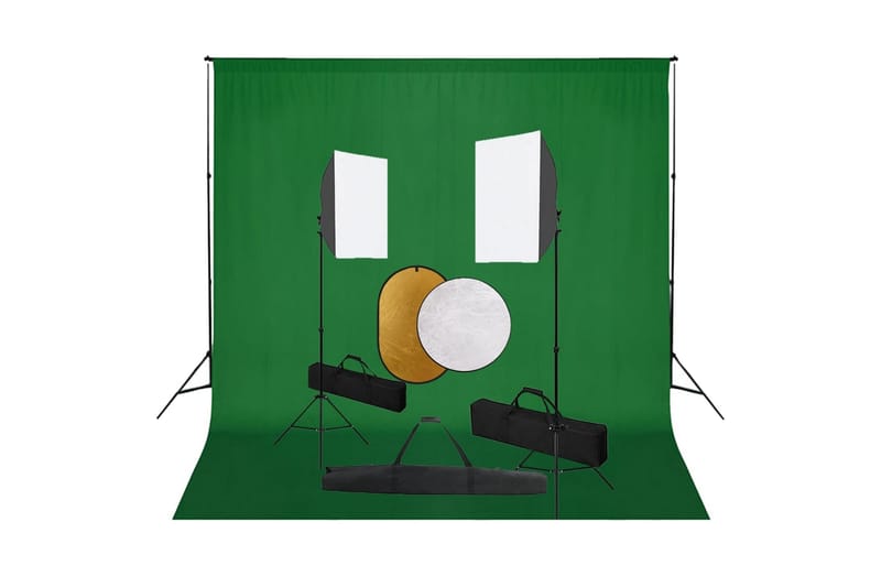 fotostudieudstyr med softbox-lamper, baggrund og reflektor - Belysning - Glødepærer & lyskilder - Arbejdsbelysning - Fotobelysning & studiebelysning