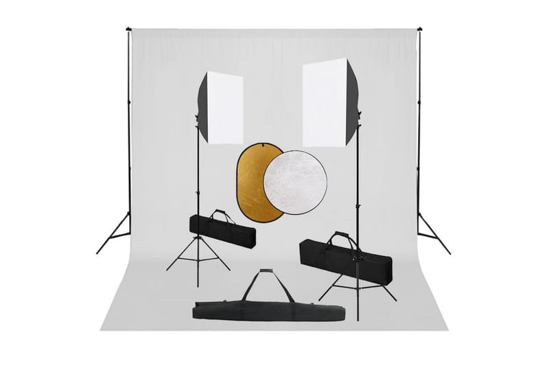 fotostudieudstyr med softbox-lamper, baggrund og reflektor - Fotobelysning & studiebelysning