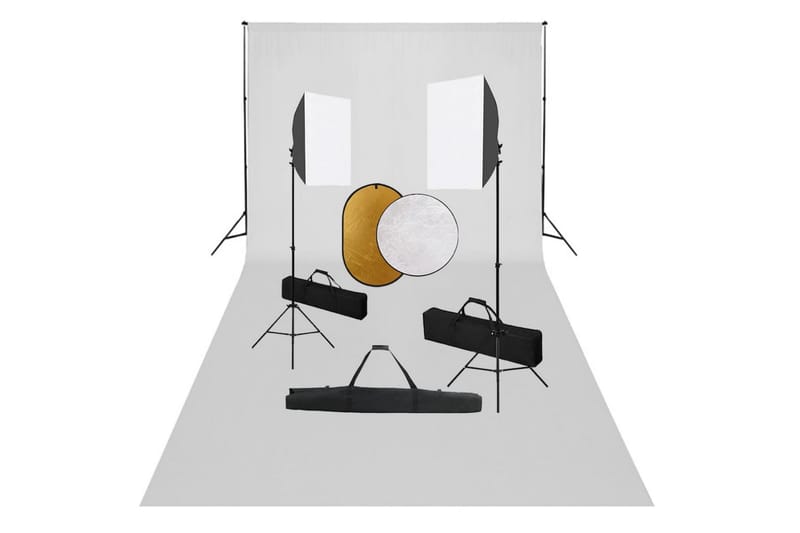 fotostudieudstyr med softbox-lamper, baggrund og reflektor - Belysning - Glødepærer & lyskilder - Arbejdsbelysning - Fotobelysning & studiebelysning