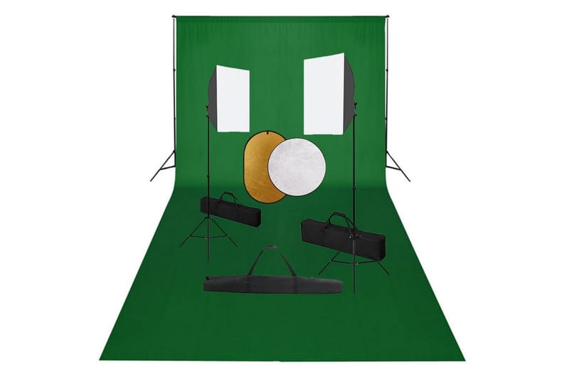 fotostudieudstyr med softbox-lamper, baggrund og reflektor - Belysning - Glødepærer & lyskilder - Arbejdsbelysning - Fotobelysning & studiebelysning