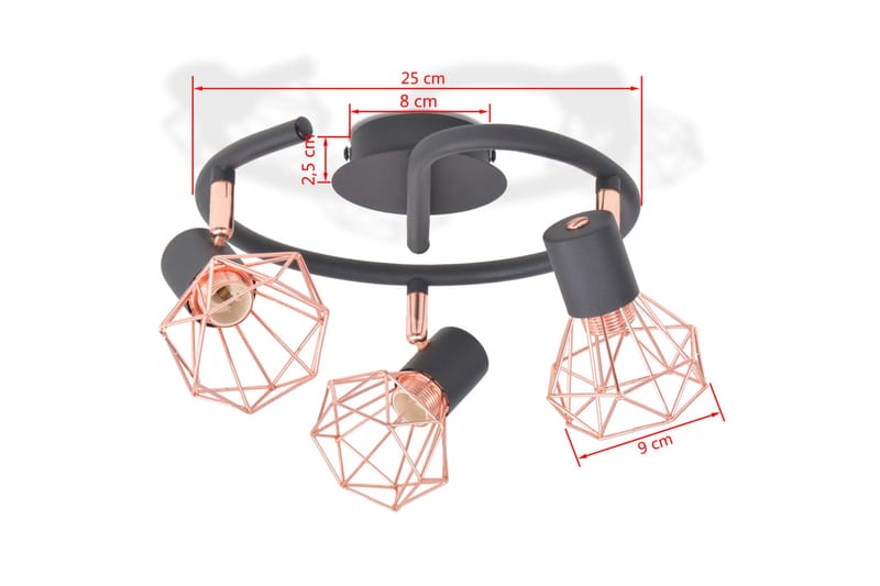 Loftslampe Med 3 Spotlys E14 Sort Og Kobberfarvet - Sort - Belysning - Glødepærer & lyskilder - Spotlights & downlights - Spotlight skinne