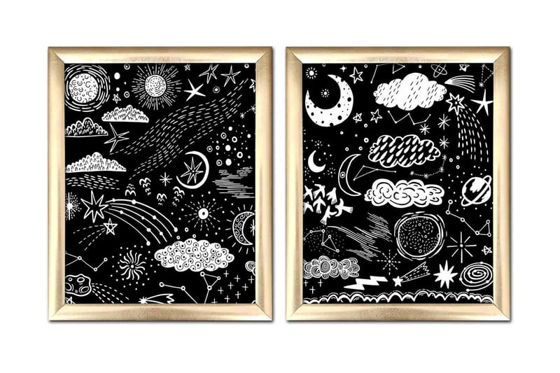 Billede Astrologi med ramme 2 stk Flerfarvet - 22,3x52,8 cm - Boligtilbehør - Billeder & kunst