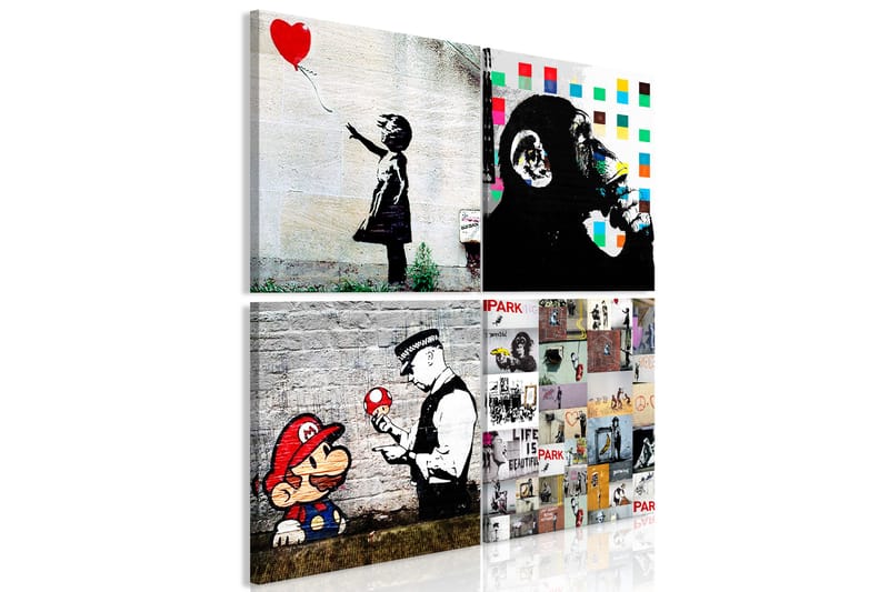 Billede Banksy Collage (4 dele) 40x40 - Artgeist sp. z o. o. - Boligtilbehør - Billeder & kunst - Billeder på lærred