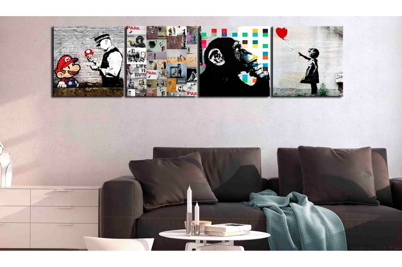 Billede Banksy Collage (4 dele) 80x80 - Artgeist sp. z o. o. - Boligtilbehør - Billeder & kunst - Billeder på lærred