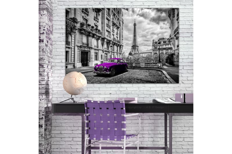 Billede Car in Paris (1 del) Violet Bred 120x80 - Artgeist sp. z o. o. - Boligtilbehør - Billeder & kunst - Billeder på lærred