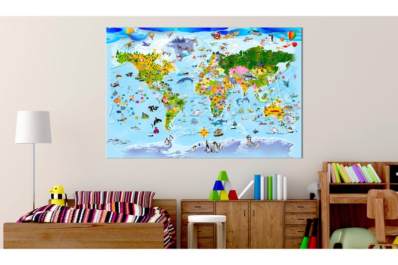 Billede Children's Map: Colourful Travels 120x80 - Artgeist sp. z o. o. - Boligtilbehør - Billeder & kunst - Billeder på lærred