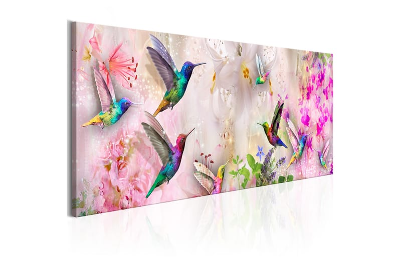 Billede Colourful Hummingbirds (1 del) Smal 135x45 - Artgeist sp. z o. o. - Boligtilbehør - Billeder & kunst - Billeder på lærred