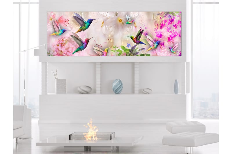 Billede Colourful Hummingbirds (1 del) Smal 135x45 - Artgeist sp. z o. o. - Boligtilbehør - Billeder & kunst - Billeder på lærred