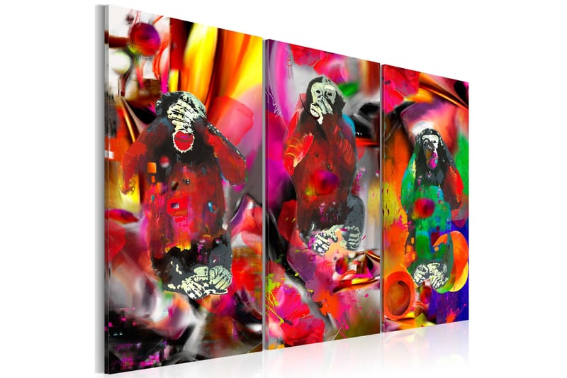 Billede Crazy Monkeys triptych 90x60 - Artgeist sp. z o. o. - Boligtilbehør - Billeder & kunst - Billeder på lærred