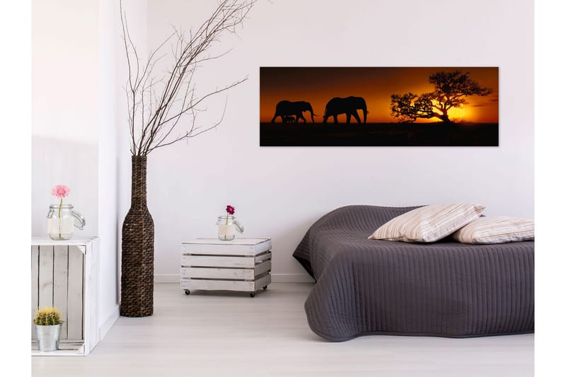 Billede Elephant Family (Orange) 120x40 - Artgeist sp. z o. o. - Boligtilbehør - Billeder & kunst - Billeder på lærred