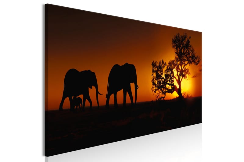 Billede Elephant Family (Orange) 135x45 - Artgeist sp. z o. o. - Boligtilbehør - Billeder & kunst - Billeder på lærred