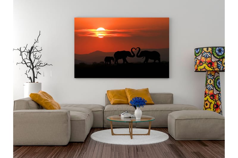 Billede Elephants in Love (1 del) Bred 90x60 - Artgeist sp. z o. o. - Boligtilbehør - Billeder & kunst - Billeder på lærred