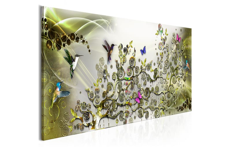 Billede Hummingbirds Dance (1 Del) Grøn Smal 150x50 - Artgeist sp. z o. o. - Boligtilbehør - Billeder & kunst - Billeder på lærred