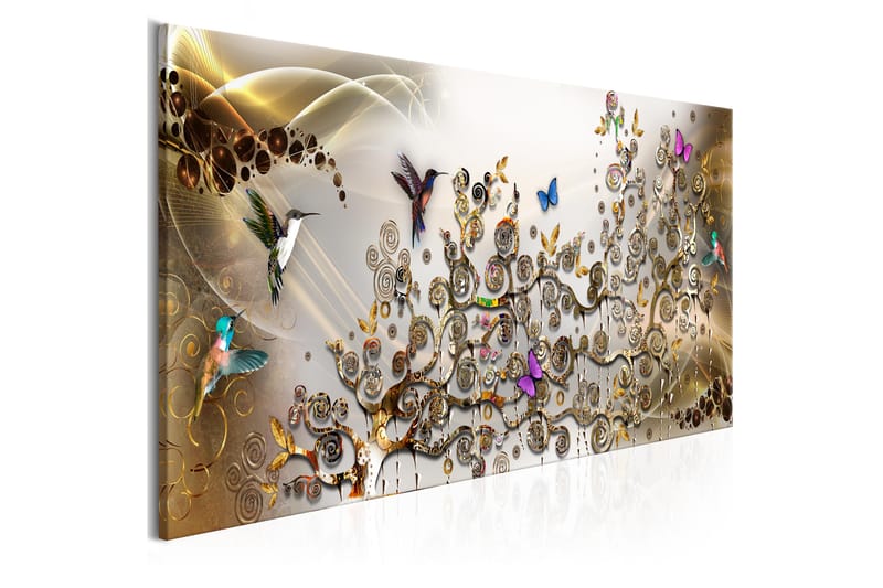 Billede Hummingbirds Dance (1 Del) Guld Smal 150x50 - Artgeist sp. z o. o. - Boligtilbehør - Billeder & kunst - Billeder på lærred