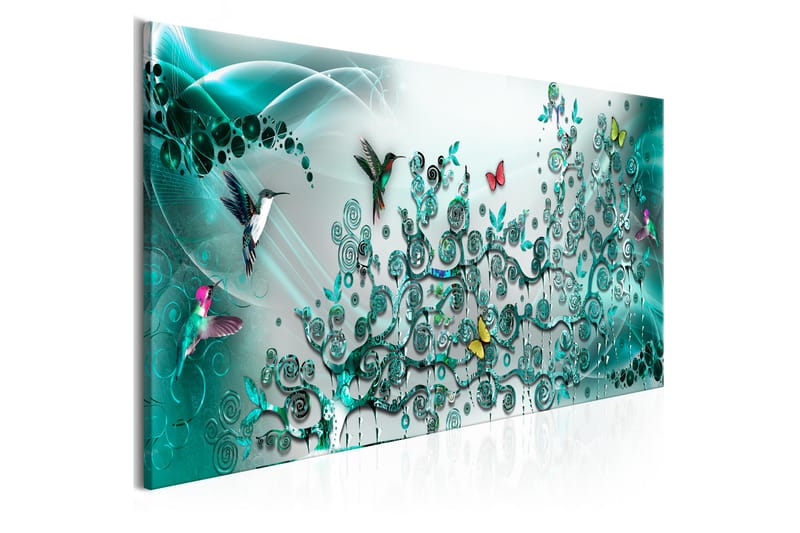 Billede Hummingbirds Dance (1 del) turkis smal 135x45 - Artgeist sp. z o. o. - Boligtilbehør - Billeder & kunst - Billeder på lærred