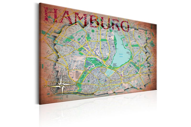 Billede Kort over Hamburg 60x40 - Artgeist sp. z o. o. - Boligtilbehør - Billeder & kunst - Billeder på lærred