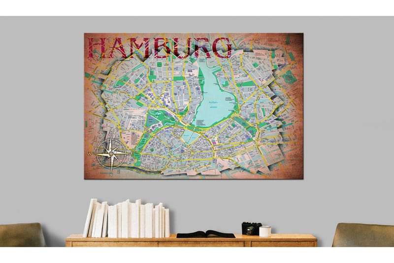 Billede Kort over Hamburg 60x40 - Artgeist sp. z o. o. - Boligtilbehør - Billeder & kunst - Billeder på lærred