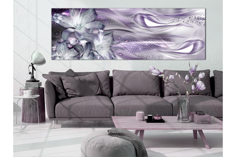 Billede Lilies And Waves 1 Part Narrow Pale Violet 120x40 - Artgeist sp. z o. o. - Boligtilbehør - Billeder & kunst - Billeder på lærred