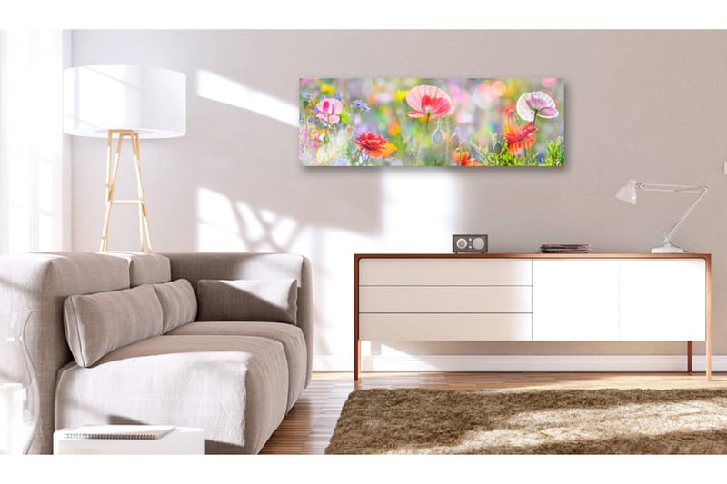 Billede Rainbow of Morning Poppies 135x45 - Artgeist sp. z o. o. - Boligtilbehør - Billeder & kunst - Billeder på lærred