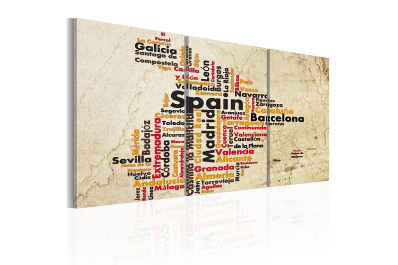 Billede Spanien Text Kort Farver Flag 120x60 - Artgeist sp. z o. o. - Boligtilbehør - Billeder & kunst - Billeder på lærred