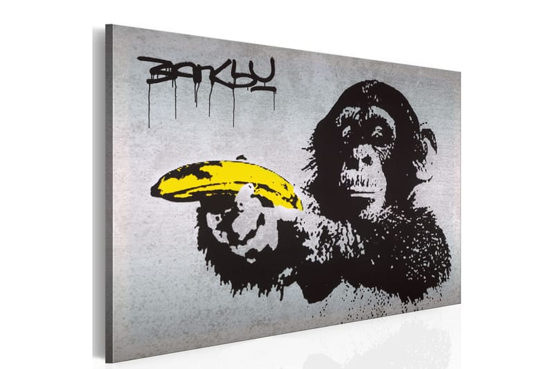 Billede Stop eller Aben Skyder! (Banksy) 120x80 - Artgeist sp. z o. o. - Boligtilbehør - Billeder & kunst - Billeder på lærred