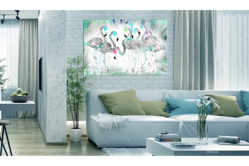 Billede Turquoise Flamingoes 120x80 - Artgeist sp. z o. o. - Boligtilbehør - Billeder & kunst - Billeder på lærred