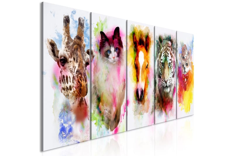 Billede Watercolour Animals 5 Parts Narrow 225x90 - Artgeist sp. z o. o. - Boligtilbehør - Billeder & kunst - Billeder på lærred