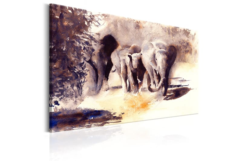 Billede Watercolour Elephants 120x80 - Artgeist sp. z o. o. - Boligtilbehør - Billeder & kunst - Billeder på lærred