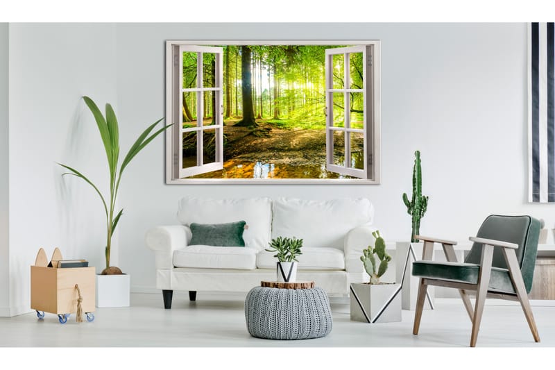 Billede Window: View on Forest 90x60 - Artgeist sp. z o. o. - Boligtilbehør - Billeder & kunst - Billeder på lærred