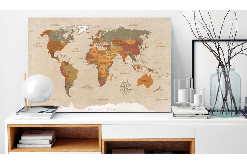 Billede World Map: Beige Chic 90x60 - Artgeist sp. z o. o. - Boligtilbehør - Billeder & kunst - Billeder på lærred