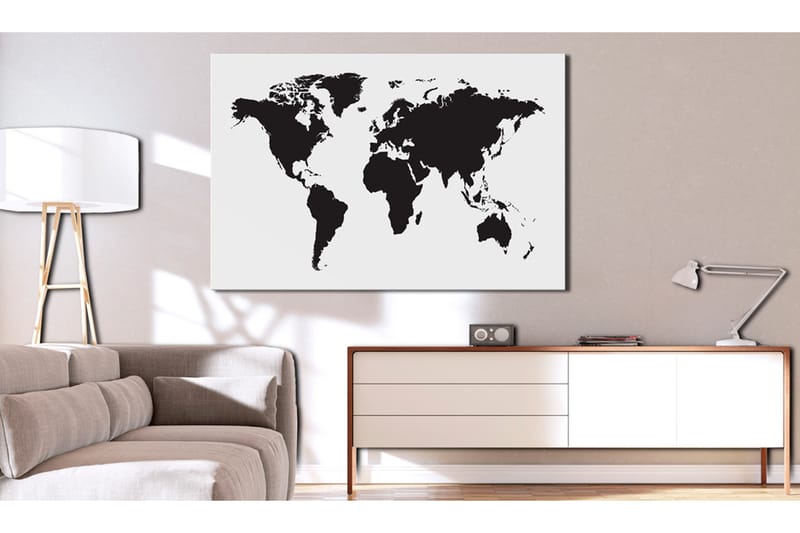 Billede World Map: Black & White Elegance 120x80 - Artgeist sp. z o. o. - Boligtilbehør - Billeder & kunst - Billeder på lærred