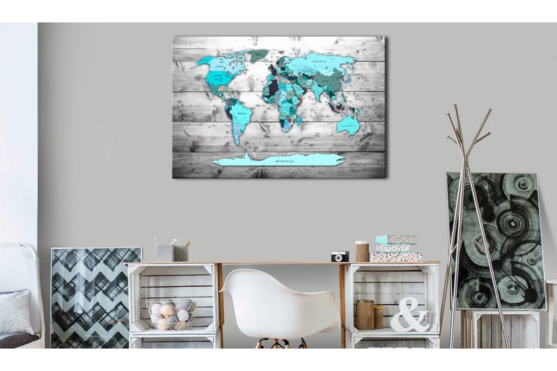 Billede World Map: Blue World 120x80 - Artgeist sp. z o. o. - Boligtilbehør - Billeder & kunst - Billeder på lærred