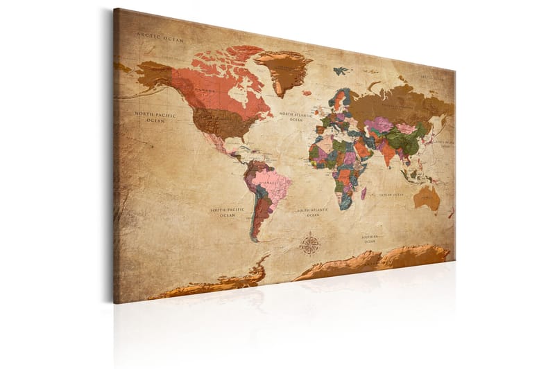 Billede World Map: Brown Elegance 120x80 - Artgeist sp. z o. o. - Boligtilbehør - Billeder & kunst - Billeder på lærred