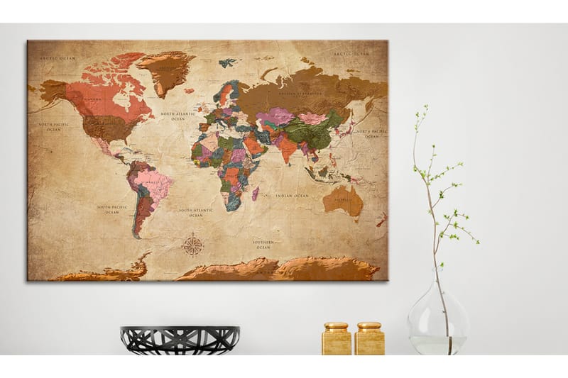 Billede World Map: Brown Elegance 120x80 - Artgeist sp. z o. o. - Boligtilbehør - Billeder & kunst - Billeder på lærred