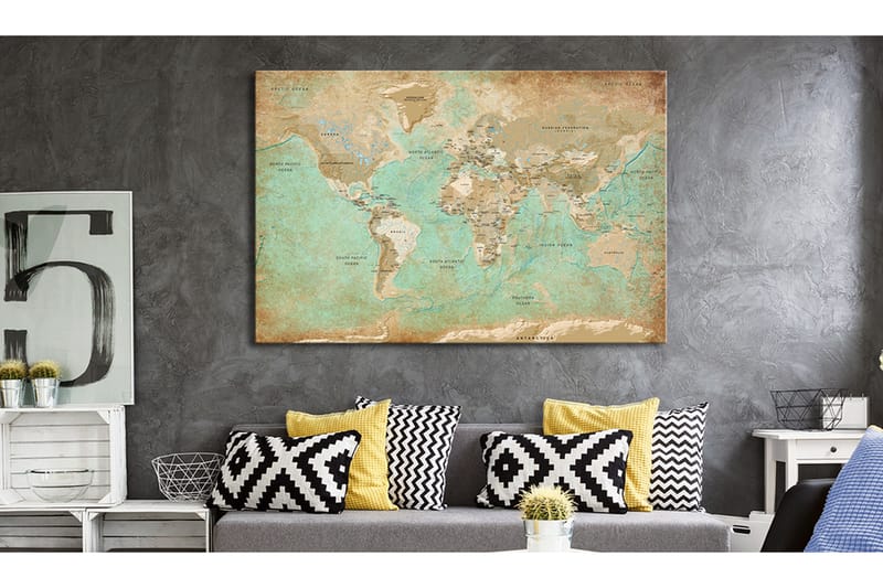 Billede World Map: Celadon Journey 120x80 - Artgeist sp. z o. o. - Boligtilbehør - Billeder & kunst - Billeder på lærred