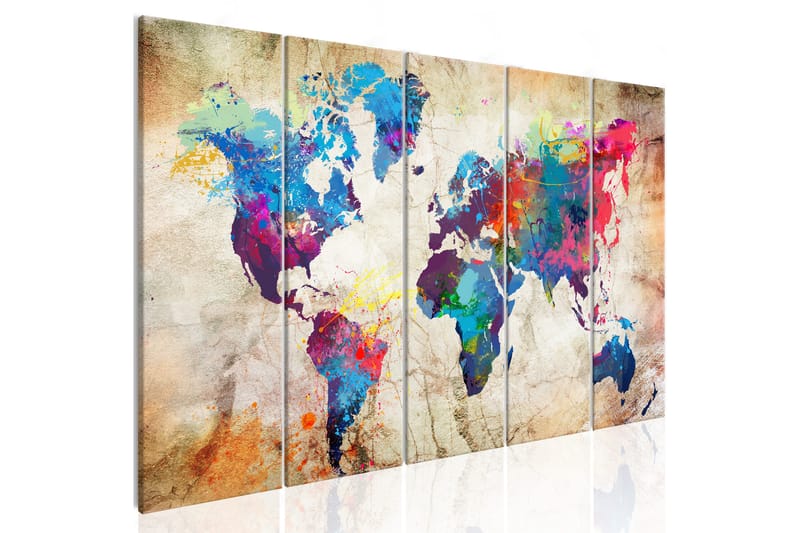 Billede World Map: Colourful Ink Blots 200x80 - Artgeist sp. z o. o. - Boligtilbehør - Billeder & kunst - Billeder på lærred